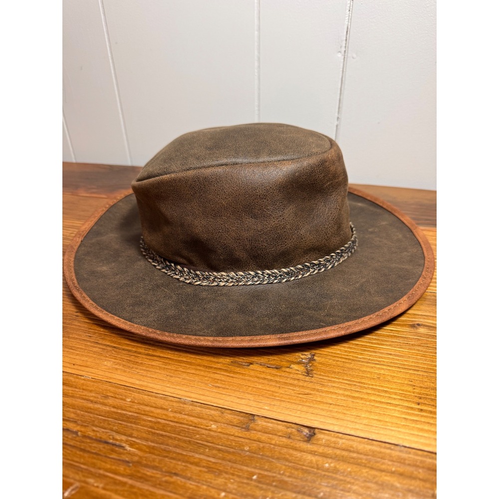 Overland Rancher Oil Leather Cowboy Hat Brown Packable Western USA M 7–7 1/8 - Picture 8 of 15